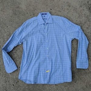 Alan Flusser Mens Button Front Shirt Blue‎ Green XL